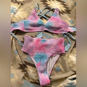 SHEIN Pink and Blue Tie-Dye Bikini